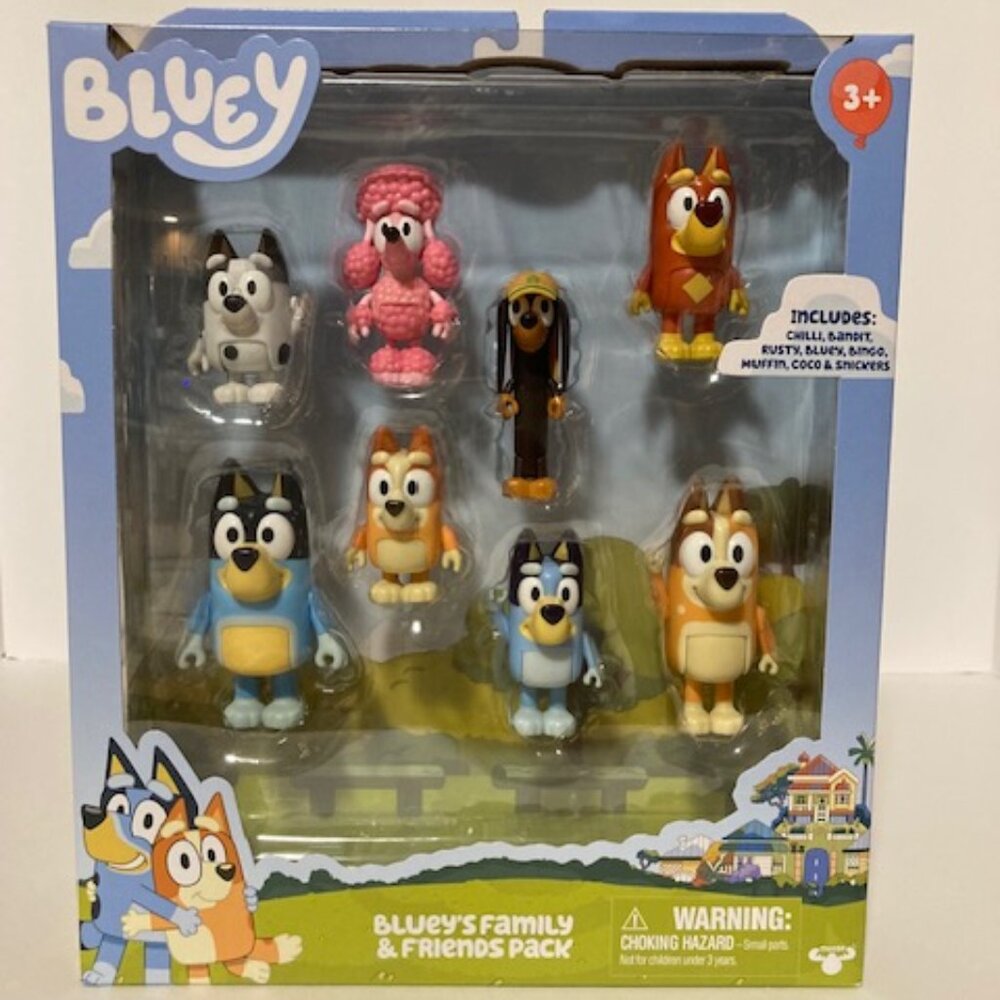 NIB Bluey Family and Friends Pack 8 Figures Rusty/Muffin/Coco/Snickers